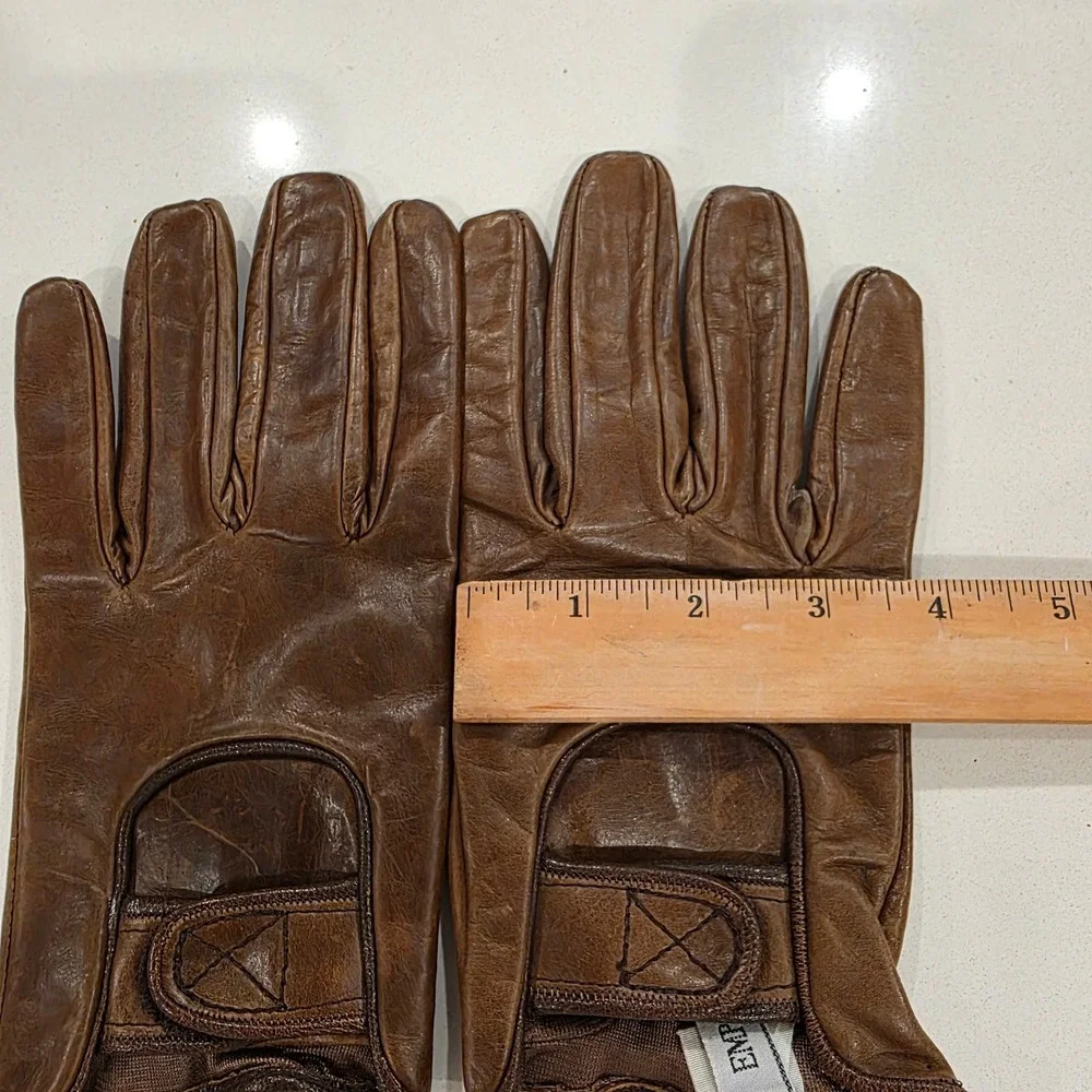 AUTHENTIC Emporio Armani Leather Gloves Amber Brown Women's Size L Lambskin Rich